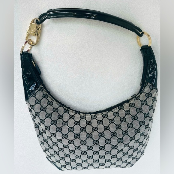 Gucci GG Monogram Canvas Patent Leather Hobo Bag Black GHW With COA Looks New - Picture 5 of 13